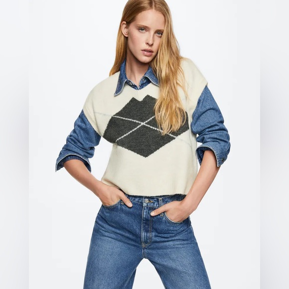 NWT MANGO Gilet with geometric print. Size M - Picture 1 of 7